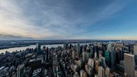 the skyline of new york city, ny at sunset from the empire building observation platform