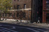 the street has a stop sign at the side on it and a bicycle on the road