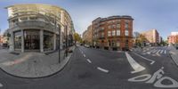 a 360 - vision view shows how the street is still deserted during the day,