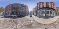 the view of an intersection from different angles in 3d mode with a parking meter and parking spots