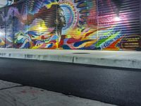 a person jumping a skateboard over a skate board stand in front of a graffiti covered wall