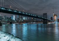 Manhattan Skyline at Night: A Bridge Illuminated by Light