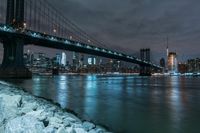 Manhattan Skyline at Night: A Bridge Illuminated by Light