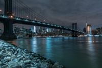 Manhattan Skyline at Night: A Bridge Illuminated by Light