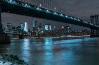 Manhattan Skyline at Night: A Bridge Illuminated by Light