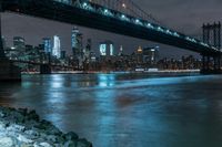 Manhattan Skyline at Night: A Bridge Illuminated by Light