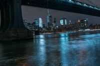 Manhattan Skyline at Night: A Bridge Illuminated by Light