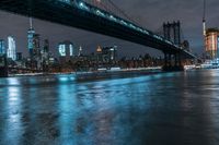 Manhattan Skyline at Night: A Bridge Illuminated by Light