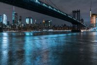 Manhattan Skyline at Night: A Bridge Illuminated by Light