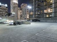 the car park is located directly above the surrounding buildings at night time by moonlight lights