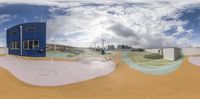 this panorama is captured through a mirror showing the playgrounds that kids are playing at