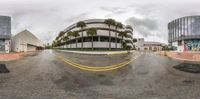 the view of a empty parking lot from a fish eye lens point of view photo