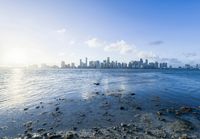 city skyline with boats in the distance as seen from miami beach florida photograph by ©onold com