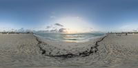 a wide angle photograph taken at the beach in high definition with the fisheye lens