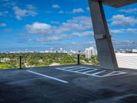 an aerial view of a city from a building rooftop top parking lot on a clear day