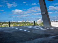 an aerial view of a city from a building rooftop top parking lot on a clear day