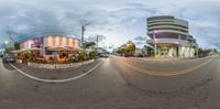 this is a 360 - angle photo of a restaurant in the city streets of florida