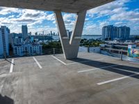 the roof of a building near a city filled with tall buildings and a bright blue sky