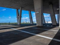 the roof is high above the parking spaces to dry up the airy environment of a car park