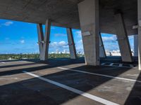 the roof is high above the parking spaces to dry up the airy environment of a car park