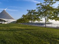 view looking towards the entrance to the milwaukee art museum and convention center in downtown milwaukee