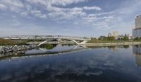 Milwaukee Skyline with Suspension Bridge and Harbor