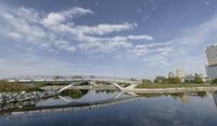 Milwaukee Skyline with Suspension Bridge and Harbor