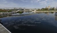 Milwaukee Skyline with Suspension Bridge and Harbor