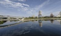 Milwaukee Skyline with Suspension Bridge and Harbor