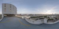 a circular panoramic picture of the city from a high point perspective in an urban setting