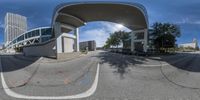 view through a fish eye lens of an intersection in the city of charlotte, virginia