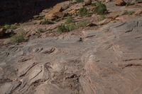 a person on a horse that is in some kind of canyon trail near the mountains