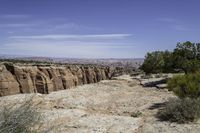 this canyon is in the middle of the desert, and in between two cliffs is an area where there are trees and bushes