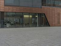 the fire hydrant is sitting near the building that looks very modern and contemporary,