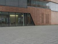 the fire hydrant is sitting near the building that looks very modern and contemporary,