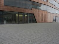 the fire hydrant is sitting near the building that looks very modern and contemporary,