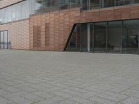 the fire hydrant is sitting near the building that looks very modern and contemporary,