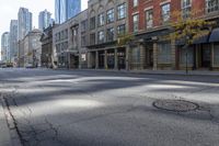 the street is empty and there's no traffic in it on this city street