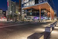 Modern Architecture in a Coastal City at Night