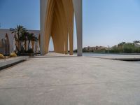 Modern Architecture in Egypt: Palm Trees under a Clear Sky