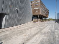 a street view with an empty area near a building in the middle of the photo