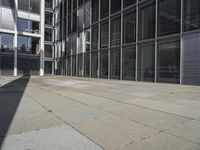 the entrance to an office building, with lots of windows open and shadows coming from the building