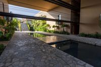 the courtyard features a small pool and outdoor areas that also offer privacy and shade from the sun