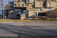 this is a close up shot of the street corner in front of buildings with a stoplight on it