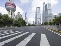 there is a picture of the city in china looking down an empty street with white lines