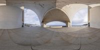 a photograph taken from the inside of a building with multiple circular views of the room, showing different types of ceilings, floors, and angles