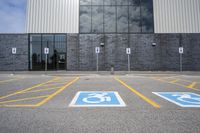 the car parking spaces have markings indicating wheelchairs and no parking signs around them, including in the number