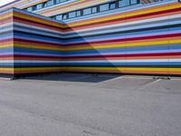 a colorful building painted to look like it's painted in stripes and colors of different colors