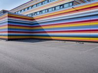 a colorful building painted to look like it's painted in stripes and colors of different colors