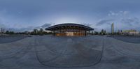 this is a panorama lens of the front of a building in a circular image of the camera